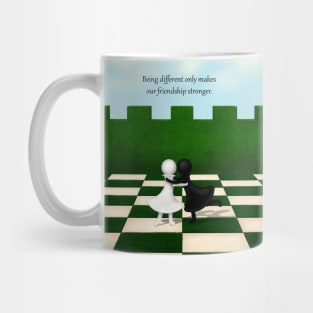 "Being different only makes our friendship stronger" Black and White Pawns Mug